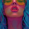 a girl with blue hair and sunglasses in colorful colors, in the style of hyper-detailed illustrations, dark pink and light green, marvel comics, soft tonal shifts, aesthetic, green and amber, smooth l
