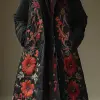 《Vogue Runway》，一位亚洲女性的全身肖像，穿着带兜帽的黑色冬季外套和大号刺绣装饰品，穿着白色运动鞋。以亚洲女性的风格--ar 1：2 --styminster 750