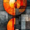 采用现代画笔技术的橙色和灰色抽象现实主义绘画，毕加索风格，浅黄色和深红色，圆形形状，抽象、夸张的层次和复杂的构图，男性化的新立体主义--ar 1：2 --styleston 750