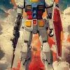 带有盾牌和武器的Rx-78-2高达插图，采用冈原邦夫风格，动漫，机动战士高达--ar 1：2 --styleston 750