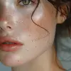 棕色眼睛的女人的脸，yigal ozeri风格，浅海军蓝和浅灰色，帕特里克·德玛切利尔（patrick demarchelier），alayna lemmer，专注于关节/联系，狂欢，工作室之光--ar 1：2 --styleum 750 --v 6