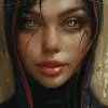 一个穿着黑猫服装的女孩以保罗·赫德利（Paul Hedley）的风格摆出姿势，数字绘画，动画GIF，红色和米色，特写，joe madureira，深棕色和红色--ar 1：2 --styminster 750 --v 6