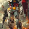 带有盾牌和武器的Rx-78-2高达插图，采用冈原邦夫风格，动漫，机动战士高达--ar 1：2 --styleston 750