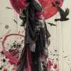 白色哑光乙烯基壁贴上墨水的艺妓女，安东紫、浅粉色和红色风格，加布里埃尔·戴尔·奥托，人体表现，传统动画，流动的面料，传统服装--ar 1：2 --styminster 750 --v 6
