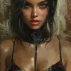 一个穿着黑猫服装的女孩以保罗·赫德利（Paul Hedley）的风格摆出姿势，数字绘画，动画GIF，红色和米色，特写，joe madureira，深棕色和红色--ar 1：2 --styminster 750 --v 6