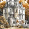 线条画，法国城堡，秋天--ar 1：2 --styleston 750