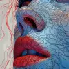 涂鸦艺术3D，以波普艺术风格的肖像、干涉图案、淡天蓝色和青铜色、逼真的超细节、雕刻线条、图形小说--ar 63：128 --styminster 750 --v 6