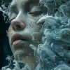 来自云中世界的照片插图，采用Tanya shatseva、明星艺术团体（xing xing）、梅根·豪兰（Meghan howland）的风格，深靛蓝色和浅青色、令人费解的雕塑、现实的超细节、流畅的简单性--ar 63：128 --styleston 750 --v 6