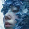 来自云中世界的照片插图，采用Tanya shatseva、明星艺术团体（xing xing）、梅根·豪兰（Meghan howland）的风格，深靛蓝色和浅青色、令人费解的雕塑、现实的超细节、流畅的简单性--ar 63：128 --styleston 750 --v 6