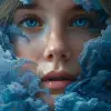 来自云中世界的照片插图，采用Tanya shatseva、明星艺术团体（xing xing）、梅根·豪兰（Meghan howland）的风格，深靛蓝色和浅青色、令人费解的雕塑、现实的超细节、流畅的简单性--ar 63：128 --styleston 750 --v 6