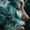 来自云中世界的照片插图，采用Tanya shatseva、明星艺术团体（xing xing）、梅根·豪兰（Meghan howland）的风格，深靛蓝色和浅青色、令人费解的雕塑、现实的超细节、流畅的简单性--ar 63：128 --styleston 750 --v 6