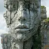 悬崖上的艺术雕像，采用现实主义超详细肖像风格，cryengine，详细的面部特征，ingrid baars，多面板构图，guido van helten，概念艺术--ar 31：64 --styleum 750 --v 6