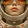 space traveller, in the style of andrzej sykut, close up, bryan hitch, dark white and light red, daniel f. gerhartz, cyberraypunk, light orange --ar 31:64 --stylize 750 --v 6