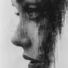 Odilon Redon的简单铅笔素描，绘画，仅限脸，一个美丽的女人，微笑的暗示，明显的木炭痕迹，白色背景，没有着色，没有颜色--ar 69：128 --styleum 750 --v 6