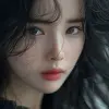 a woman with flowing, black hair is posing, in the style of dain yoon, soft edges and blurred details, captures raw emotions, multilayered, soft edges, wavy, distinct facial features --ar 69:128 --sty