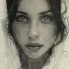 Odilon Redon的简单铅笔素描，绘画，仅限脸，一个美丽的女人，微笑的暗示，明显的木炭痕迹，白色背景，没有着色，没有颜色--ar 69：128 --styleum 750 --v 6