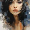 在肖像素描本中描绘一位美丽的女人，以动态表现主义风格的风格，艾哈迈德·穆尔西，城市肖像，benott-hermogaste molin，情感具象作品，靛蓝和灰色，自由笔触--ar 68：128 --styleum 750 --v 5.2