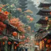 京都，徒步旅行日本，hinchel风格，villagecore，受漫画影响，精神共鸣，高品质，约翰萨尔米宁，多层次--ar 17：32 --styminen 750 --v 6