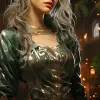 art nouveau painting of Dnd 5e female elf, beautiful face, silver hair, green cloak, slim build, fantasy setting, high definition fantasy art --ar 68:128 --stylize 750 --v 5.2