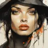 在肖像素描本中描绘一位美丽的女人，以动态表现主义风格的风格，艾哈迈德·穆尔西，城市肖像，benott-hermogaste molin，情感具象作品，靛蓝和灰色，自由笔触--ar 68：128 --styleum 750 --v 5.2
