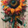 一幅迷幻超现实主义向日葵画作，超现实、滴水、融化，萨尔瓦多·达利，巴勃罗·皮卡索--ar 68：128 --styminster 750 --v 6