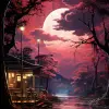 蒂姆·怀特风格艺术，80年代霓虹灯，夜，月亮，霓虹灯标志，简单的设计，科幻，不同的颜色，骑士，超现实--ar 68：128 --styminster 750 --v 5.2