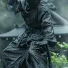 the Ninja, Performing some kind of action, horror ,The setting is in the decayed Edo period of Japan in the dark with fog, insanely detailed, whole body, photograph, hyper realistic --ar 9:16 --v 6