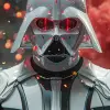未来派达斯·维德（Darth Vader）戴着带有红色口音的白色空气动力头盔的特写镜头。他的盔甲是白色的，带有红色LED。它原始而有光泽。具有灯光效果和红烟的史诗背景。V-Ray，虚幻引擎--ar 9：16 --没有士兵--c 15 --v 6.0 --s 250