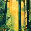 渲染、森林、纸质作品风格，选择具有鲜艳色彩、绿色和黄色和橙色的调色板，强调粗糙纹理色彩的纹理--ar 9：16 --风格原始