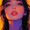 插图、上身、女孩、正面、脸、凝视、两个随机的三种极限颜色、轮廓、边缘线、图案背景、原创、杰作--ar 9：16 --style raw --styminster 300