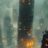 渲染，复杂，Tsutomu Nihei，未来机械社会，巨大的复杂结构背景，阴沉的未来主义环境，带灯光着色器的雾，青色和黄色照明，戏剧性的灯光，RTX着色器，带反射的超细节纹理，HDRI，机器人，垃圾，UHD --混乱1.2 --ar 9：16 -风格原始--styleston 750