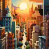 城市景观剪纸，色彩鲜艳，细节精致，Art Frahm，重点照明，城市背景--ar 9：16 --v 5.2