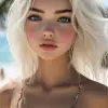 18岁女孩，金发碧眼，眼睛明亮|面对镜头。完美的脸。完美的身体，真实感，超真实感，超细节，肖像摄影，全长镜头，泳装服装--原始风格--ar 9：16