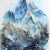 山剪纸，色彩冷淡，山峰精致，瓦莱丽·赫加蒂，背光，冰蓝色背景--ar 9：16 --v 5.2
