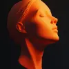 3D渲染，石膏半身像，侧视图，橙色光滑，纯黑色背景，工作室灯光--ar 9：16 --原始风格