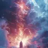 韩国壁纸，空灵、幽灵般的人物、世界末日拼贴、镜头耀斑、巫术崇拜、暗银和天蓝色、霜冻朋克、动漫美学--ar 9：16 --styminster 750 --v 6