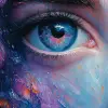 想象一幅捕捉梦想家眼睛的油画，色彩超越现实，将超现实元素与梦幻般的粉彩的充满活力的调色板结合在一起，混合柔和的熏衣草、粉红色和薄荷紫，绘画质感十足，色彩中有一种流动的感觉，仿佛主题的视觉正在融化成梦境--混乱1.3 --ar 9：16 -原始风格--styleston 750