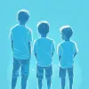 插图，男孩，三个，青色，轮廓--ar 9：16