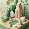 等距插图、3D粘土风格、手工制作的感觉、自然的调色板，带有柔和的绿色和柔和的棕色色调，专注于添加纹理和灯光，为每个场景赋予生命力，使其具有相关性且充满细节，非常适合教育材料--ar 9：16 --原始风格
