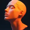 3D渲染，石膏半身像，侧视图，橙色光滑，纯黑色背景，工作室灯光--ar 9：16 --原始风格