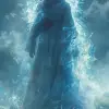 韩国壁纸，空灵、幽灵般的人物、世界末日拼贴、镜头耀斑、巫术崇拜、暗银和天蓝色、霜冻朋克、动漫美学--ar 9：16 --styminster 750 --v 6