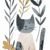 可爱的[猫]剪贴画，有机形式，乔恩·克拉森（Jon Klassen）风格，去饱和的光线和通风的柔和调色板，托儿所艺术，白色背景--ar 9：16 --风格原始--v6