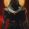 肖像埃及男性anubis、赛博朋克、黑色、金字塔、超细致的眼睛、超现实主义极其详细的史诗杰作，格雷格·鲁特科斯基（Greg Rutkowski）的黑暗幻想详细的哑光绘画8 k分辨率概念艺术错综复杂的详细飞溅艺术Artstation动态灯光Eldritch超详细、福音英雄、红色日落、攻击天使、红灯十字架、带有复杂华丽编织金色花丝的镀铬丝绸、黑暗神秘的背景、苏联宣传招募海报中出现的冲锋队员|大胆的色彩