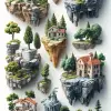 等距插图、3D粘土风格、手工制作的自然调色板，带有柔和的绿色、柔和的蓝色和棕色色调，纹理和灯光为每个场景赋予生命力，使其具有相关性且充满细节，非常适合教育材料--ar 9：16 --风格原始--stylege 500
