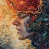数字创意迷幻拼贴画，sam guay风格，色彩缤纷的爆炸，serge marshennikov，情感丰富的水彩画，流畅的具象主义，青色和青铜色，旋转的漩涡--ar 9：16 --styleum 750 --v 6
