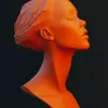 3D渲染，石膏半身像，侧视图，橙色光滑，纯黑色背景，工作室灯光--ar 9：16 --原始风格