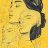 插图，女人，三个，黄色，轮廓--ar 9：16