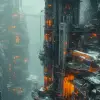 3D渲染，Tsutomu Nihei，复杂系统，超细节设备，未来机械社会，科幻，痛苦，超级复杂和巨型结构背景，阴沉的未来主义环境，雾，戏剧性灯光，虚幻引擎5，RTX着色器，细节纹理，网络屏幕，质朴，现实主义氛围--ar 9：16 --原始风格--stylege 700