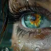 水滴中的眼睛，以Cryengine的风格，佩吉·尼科尔·麦克劳德，现实主义流派场景，令人难忘的美丽叙述，超现实主义，托马斯·萨利奥特，特写--ar 9：16 --styminster 750 --v 6