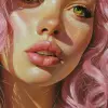 一幅粉红头发的女人的画作，出现在artgerge、Vogue杂志封面、Bill Lowe画廊、阳光普照、自然主义技术、马克·纽瑟姆、苏琪、柔和的雀斑、看起来像年轻的丽芙·泰勒、abduzeedo、完美的人类女性标本、理想化的、黄色皮肤、超现实主义者、塑料芭比娃娃、luca，--v 6 --ar 9：16